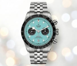 Modern Tudor chronograph luxury watch with turquoise dial and stainless steel bracelet